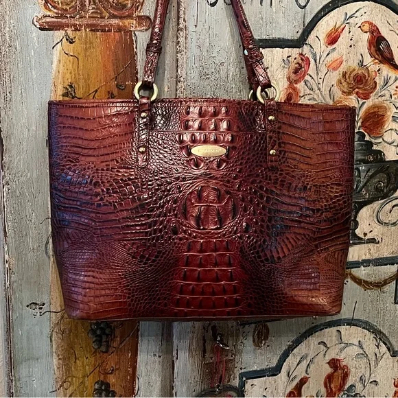 L
Brahmin Crocodile-Embossed Tote in Rich Burgundy - Picture 1 of 10